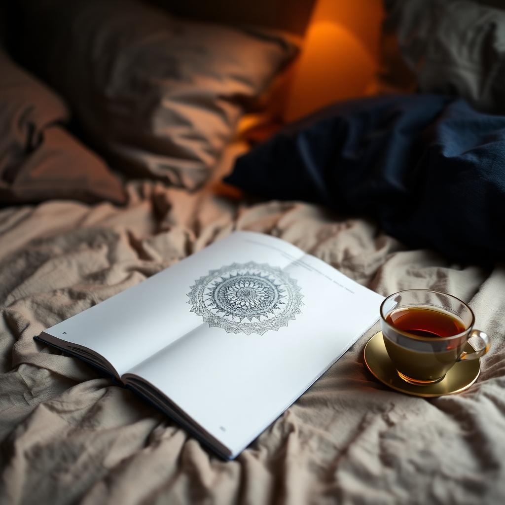 Warm, softly lit still life of an adult colouring book, pencils and tea in a cozy Barrie home — cover image for the stress relief article "Why 10 Minutes o