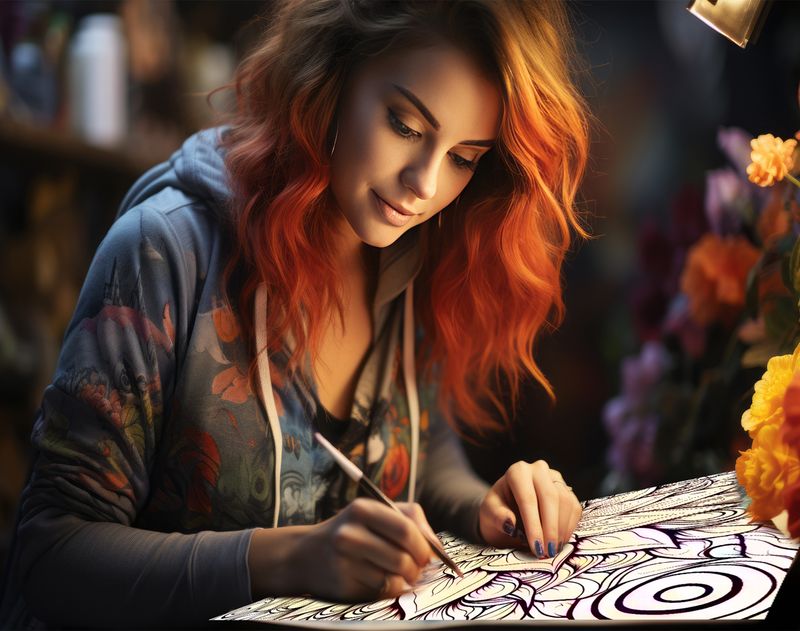 Adult colouring a mandala from a Zen Colour Art book