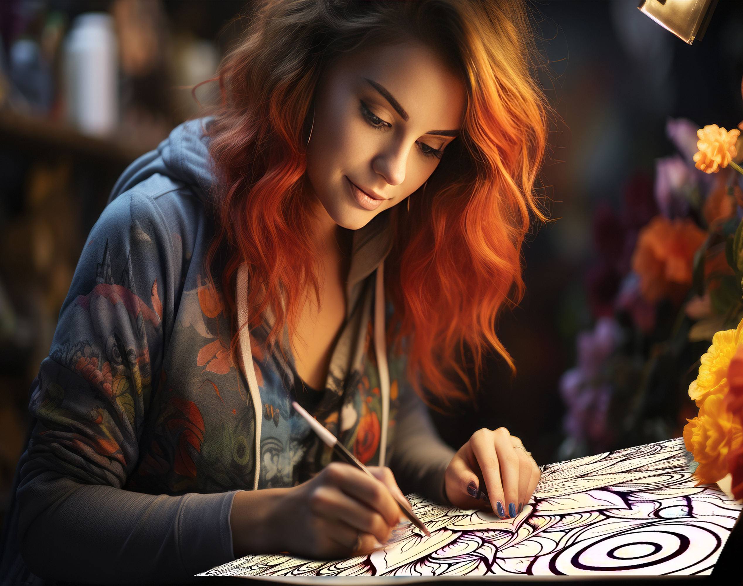 Warm, softly lit still life of an adult colouring book, pencils and tea in a cozy Barrie home — cover image for the mindfulness article "Adult Colouring fo